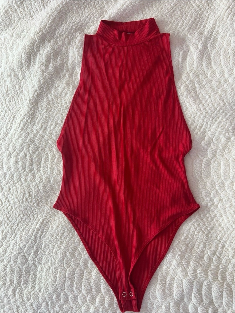 Forever 21 Red Ribbed Sleeveless Mock Neck Bodysuit